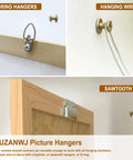 Heavy Duty Picture Hangers And Double Headed Wall Hooks With Bulletproof Grip Rating Up To 30 Lbs For Drywall Or Wood Studs Zero Hassle Setup Hang Gallery Walls Without Sweat Includes 30 Pack showing D-ring hangers, hanging wire, and sawtooth hooks.