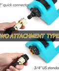 Close-up of two attachment types on 18 Brass Nozzles Oscillating Lawn Sprinkler With Heavy Duty Base Covers Up To 3600 Sq Ft