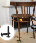 Person assembling chair with drill, inset of 30 Pack Flat Head Allen Bolts For Furniture With One Quarter Twenty Thread And One Quarter Inch Length Black Carbon Steel Socket Cap Screws Built Tough, Rust Resistant Heavy Duty High Hardness Durable For Cabinets Desks Shelves And DIY Projects.