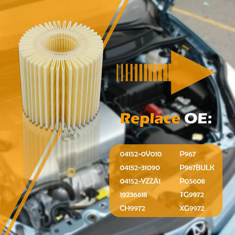 Oil Filter Kit For Toyota Avalon Camry RAV4 Highlander Sienna Lexus ES300h ES350 IS200t RX350 RX450h 5 Pack Replaces 04152-0V010 visible above car engine