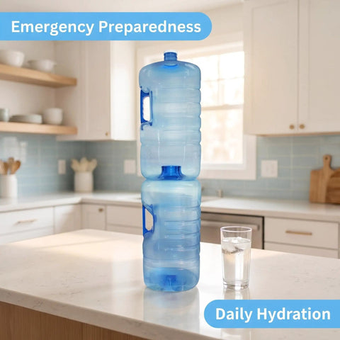 5 Gallon Stackable Water Jug With Easy Grip Handle And Screw Cap For Home Office Camping And Emergency Water Storage Large Capacity Hydration For Outdoor Prep in kitchen.