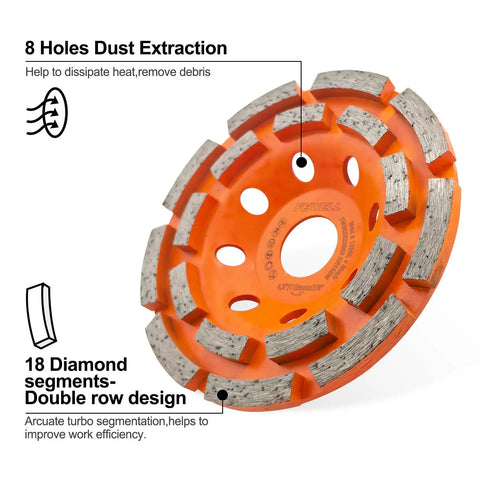 Four And A Half Inch Concrete Grinding Wheel Double Row Diamond Cup Wheel With Seven Eighths Inch Arbor for grinding surfaces