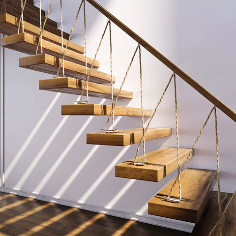 Top Shelf 8 Inch Galvanized Cast Iron Boat Dock Cleat Rigged Up For Heavy Duty Marine Tie Downs To Safely Secure Boats And Piers Deck Ready Nautical Hardware Essentials on a modern staircase with wooden steps.