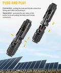 12 Pcs Solar Panel Connectors Set With Spanners For 10AWG Wire Waterproof Dustproof Solar Connector Pairs Male And Female Easy Grip Spanner Tools Durable Insulated Pins Plug And Play Ready For Off Grid Systems And DIY Panels showing connection instructions