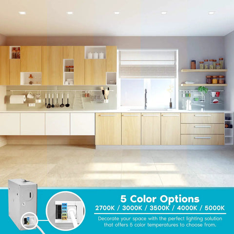 Slim 3 Inch LED Recessed Light With Junction Box, 8W, Color Temp Switchable 2700K to 5000K, Dimmable Wafer Downlight in kitchen