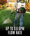 Person using Cordless 4 Gallon Backpack Sprayer With Brushless Motor Delivers Up To 350 Psi Adjustable Pressure Knob And Wand
