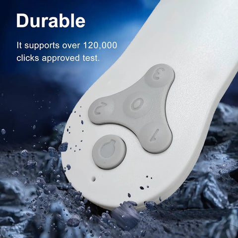 Universal Ceiling Fan Remote Control Replacement with wall mount, showing button detail against rugged background