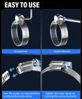 202 Piece Stainless Steel Hose Clamp Assortment Kit With 8 Sizes From 1 4 Inch To 2 Inch Adjustable Worm Gear Clamps For Fuel Lines Radiators And Water Pipes In Automotive And Plumbing Projects Plus Wrench, 27-51mm clamp