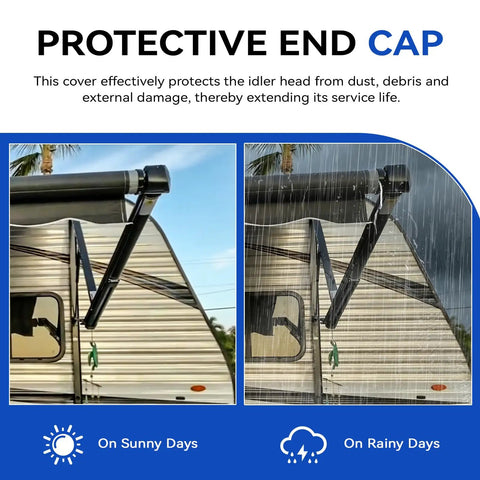 RV Awning Arm End Cap Cover Kit For 9200 Series Awnings protecting RV on sunny and rainy days