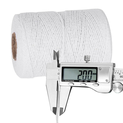 White Cotton Butchers Twine Heavy Duty 2mm Thick String 656 Feet with caliper measuring thickness