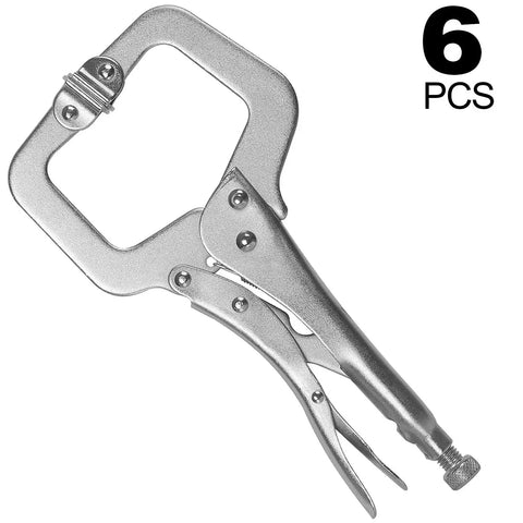 Six Pack 11 Inch C Clamp Locking Pliers Set With Swivel Pads Heavy Duty Woodworking Clamps For Metal And Wood Durable Quick Release