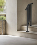 Heavy Carbon Steel Handrails For Outdoor Steps One Step Stair Rail Kit installed on outdoor concrete steps with ergonomic grip.