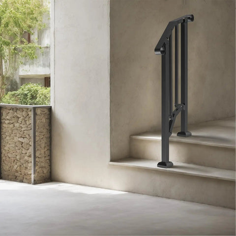 Heavy Carbon Steel Handrails For Outdoor Steps One Step Stair Rail Kit installed on outdoor concrete steps with ergonomic grip.