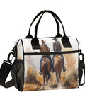 Desert Cowboy Insulated Nylon Lunch Bag For Women With Adjustable Shoulder Strap featuring cowboy design, side angle view