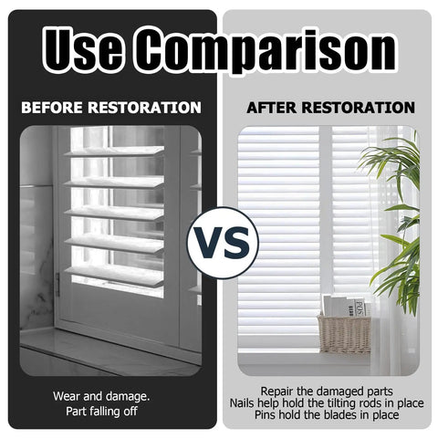 Solid Steel Window Blind Louvers Staples Bulk Pack For Plantation Shutter Hardware Repair And Quick Replacement Parts Dead Simple Install use comparison before and after restoration of window blinds.