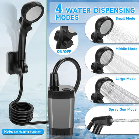 Power Packed Portable Camping Shower Kit with 4 water modes and LED battery temperature display