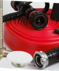 Four Pack Concealed Sprinkler Head Decorative Covers Heavy Duty Iron Protective Plates Built Tough For Outdoor Lawn Irrigation Systems. Red hose and fittings.