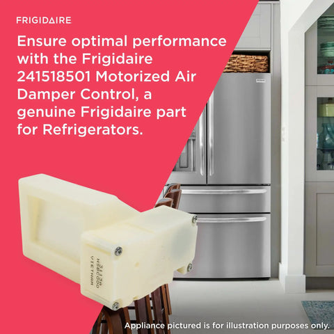 Motorized Air Damper Control For Refrigerators White Direct Fit Replacement Part 241518501 next to fridge  in kitchen