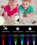 Children assembling fiber optic lamp from 4 In 1 STEM Kit For Kids Ages 6 13 Build A Ferris Wheel Carousel Fiber Optic Lamp And Starry Night Light Hands On Science Toys For Boys And Girls Cool Birthday Gift, with colorful light effects.
