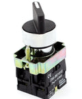 22mm Latching Rotary Selector Switch, three position, two normally open contacts, panel mount for control panels and DIY projects