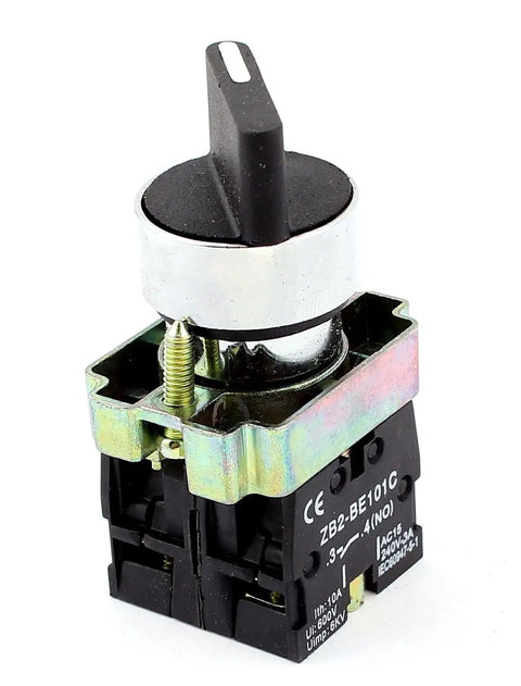 22mm Latching Rotary Selector Switch, three position, two normally open contacts, panel mount for control panels and DIY projects