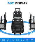 Transparent Rolling Backpack With Wheels And Three Stage Telescopic Handle Heavy Duty See Through Bookbag front and side views