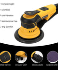 Kickin Up Dust Free Surfaces With This Beefy Electric Random Orbital Sander That Features Shop Vac Hookup Plug In Cord And Sharp Ceramic Discs For Tight Woodworking Jobs. Close-up of sander's user-friendly controls and dust collection hose.