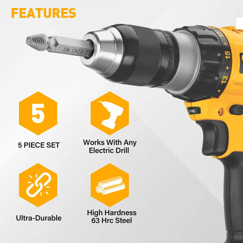 5 Piece Screw Extractor Set For Stripped Screws And Bolts Drill Bit Tools For Removing Rusted Or Broken Hardware with drill
