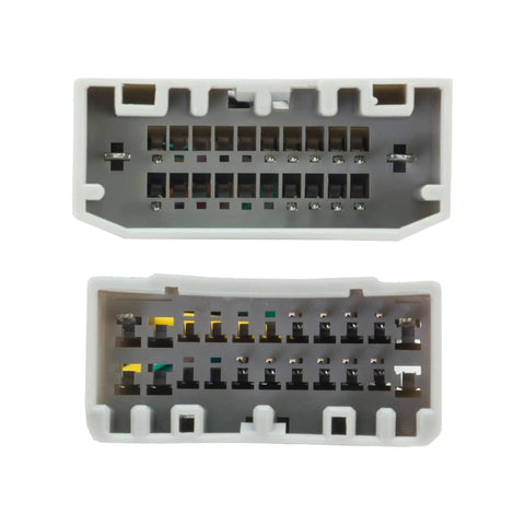 CR4000SW WM1 Plug And Play Factory Stereo Replacement Interface Adapter Kit connectors close-up for Chrysler, Dodge, Jeep.