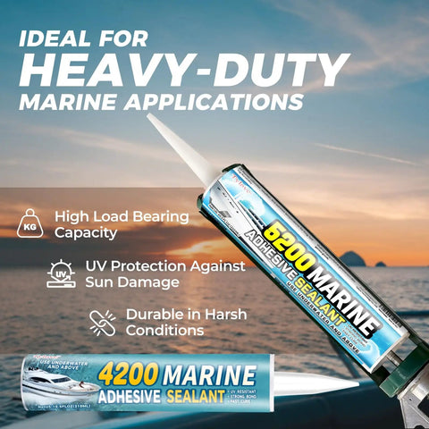 Fast Cure Marine Adhesive Sealant for Boats, Hulls, Decks, Ponds and RVs that sticks like a boss, UV resistant bottle with nozzle.