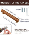 Dimensions and features of Two Pack Hand Stitch Brown Leather Cabinet Pulls 5 Inch Drawer Handles with adjustable screws.
