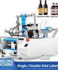 Heavy Duty Automatic Round Bottle Label Applicator Smoothly Handles Double Sided Tagging For Bottles And Jars 10 To 150 Mm showing labeling setup and mechanism details.