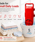 Hassle Free Portable Bucket Washer Fits 5 Gallon Cans Fast Cycle Mini Laundry Agitator with clothes and bucket.