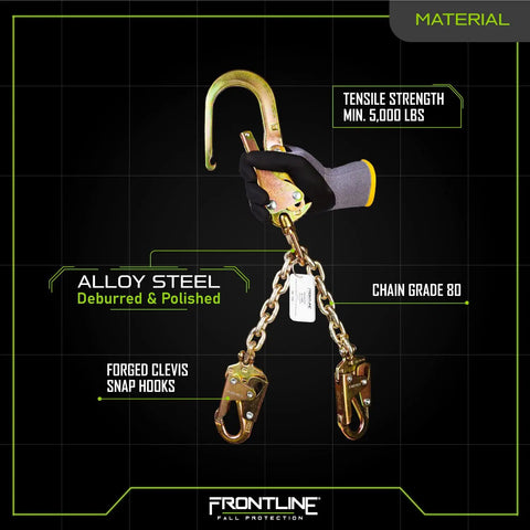 PSSW2R Rebar Positioning Chain Assembly With Swivel, alloy steel chain with rebar hook, swivel hooks and Grade 80 construction.