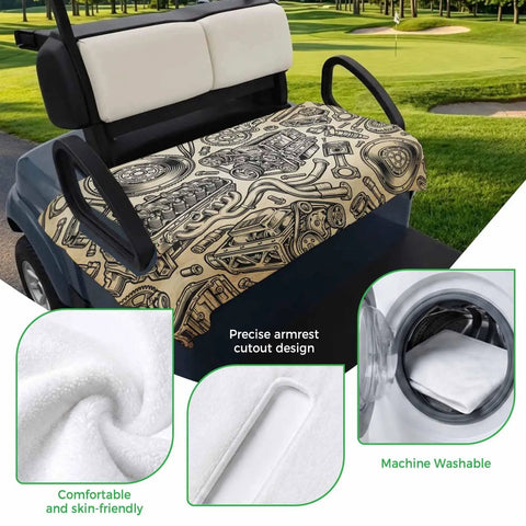 Two Seater Golf Cart Seat Covers Microfiber Towel Blanket With Vintage Car Engine Print on golf cart, 51x31 inches