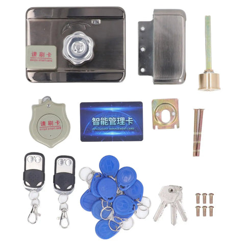 Premium Electronic Deadbolt Door Lock Featuring Smooth Wireless Remote Controller Access Top Tier Anti Tamper Design Hella Secure Keyless Entry For Residential Protection, includes remote controls and security cards.