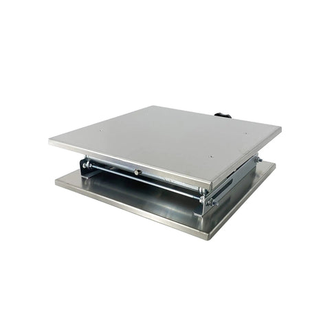 Lab Workhorse Jack Lift Scissor Table In Stainless Steel 12x12 Platform Adjustable Height Up To 18 Inches 55 Pound Load Capacity