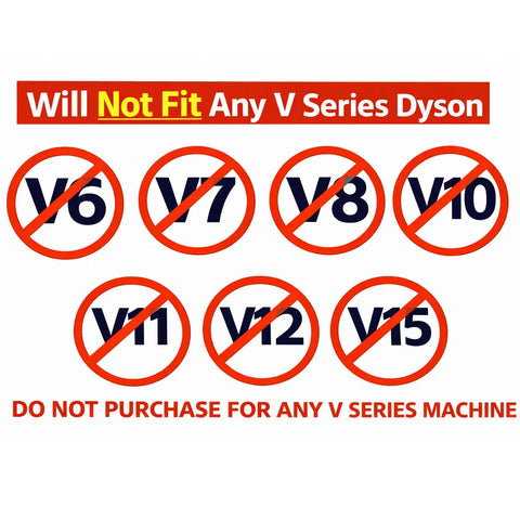 Warning sign stating Dyson Hardwood Floor Attachment With Articulating Head not compatible with V6-V15 series models.