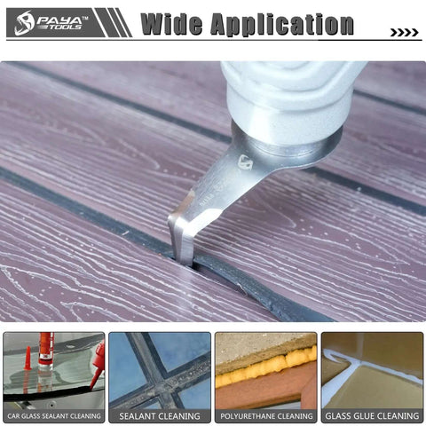 Pneumatic Windshield Removal Knife For Auto Glass Sealant Cutter Blade demonstrating glass seal cleaning application