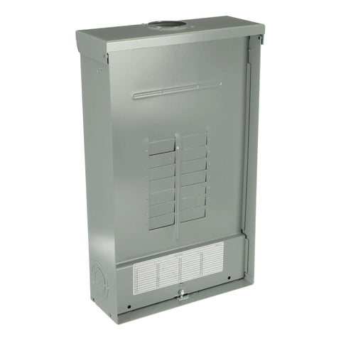 125A outdoor convertible load center front view, 12-space 24-circuit main lug panel in galvanized steel, NEMA 3R enclosure