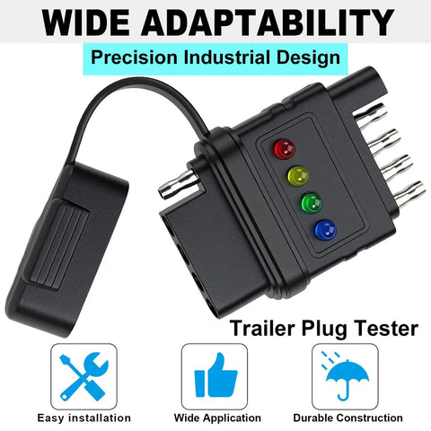 5 Pin Trailer Light Tester Kit With Bright Indicators, Double End 5 Way Flat Trailer Wiring Tester For Turn Signals, Tail Lights And Brakes, Easy Plug And Play Diagnostic Tool To Quickly Troubleshoot Trailer Wiring And Wiring Faults, black plastic