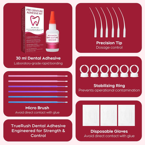 Instant Bonding Dental Glue For Dentures And Lab Tools, Quick Set In 15 To 60 Seconds, Crack Repair And Gap Filling, Long Lasting Hold For Days To Weeks, 1oz, Lab Grade Adhesive For Precise Repairs, including precision tips, stabilizing rings, and micro brushes.