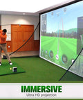 golfer practicing with 7mm Thickened Ultra Clear Golf Impact Screen With 32 Grommets 8 Foot By 8 Foot For Indoor Outdoor And Garage