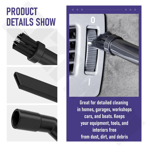 One And A Quarter Inch Micro Cleaning Wet Dry Vac Nozzle Kit With Cone Adapter And Six Attachments For Compact Shop Vacuums Pro Grade Detail Cleaning Accessories For Tight Crevices And Edges with detailed brush attachment in use