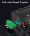 Redundant power supplies for Five Port 100Mb Unmanaged Industrial Ethernet Switch With DIN Rail Mount showing connection details