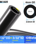 Detailed view of Durable 4mm PU Air Tubing Kit showing 5/32" OD and 3/32" ID with 10 Meter length, 0-145 PSI working pressure