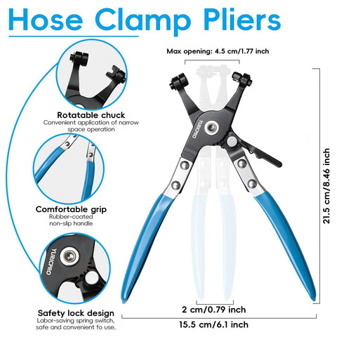 130-Piece Spring Band Hose Clamp Kit With Pliers 6-25mm for fuel lines and hoses, featuring pliers with comfortable grip and safety lock