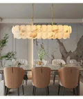 Ceiling Pendant Light, Luxury Natural Marble Design Modern Chandeliers for Living Room Bedroom Dining Kitchen Ceiling Pendant Light Lustre Fixture(Warm Light,L100CM) above elegant dining table.