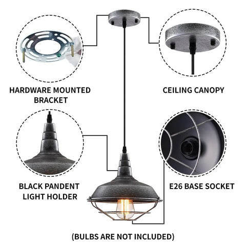 Components of Three Pack Matte Black And Silver Pendant Lights 10.5 Inch Dope Industrial Vintage Farmhouse Ceiling Lamps