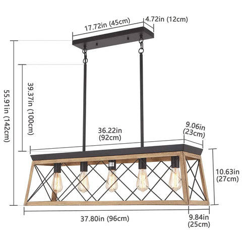Dimensions of Farmhouse Chandelier With Five Lights For Kitchen Island Lighting Rustic White Wood Finish Dining Room Pendant